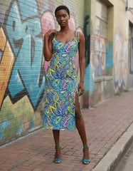 Cenala Tie Strap Split Midi Dress