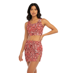Citra Camisole And Mini Side Slit Skirt Set - Retro Psychedelic Floral Print - Blissfully Brand