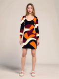 A vibrant, abstract geometric flowy retro print hoodie dress that will make you stand out from the crowd. This comfy and stylish dress is perfect for everyday wear.