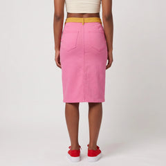 Decora Solid Pink Flexe Denim Midi Skirt