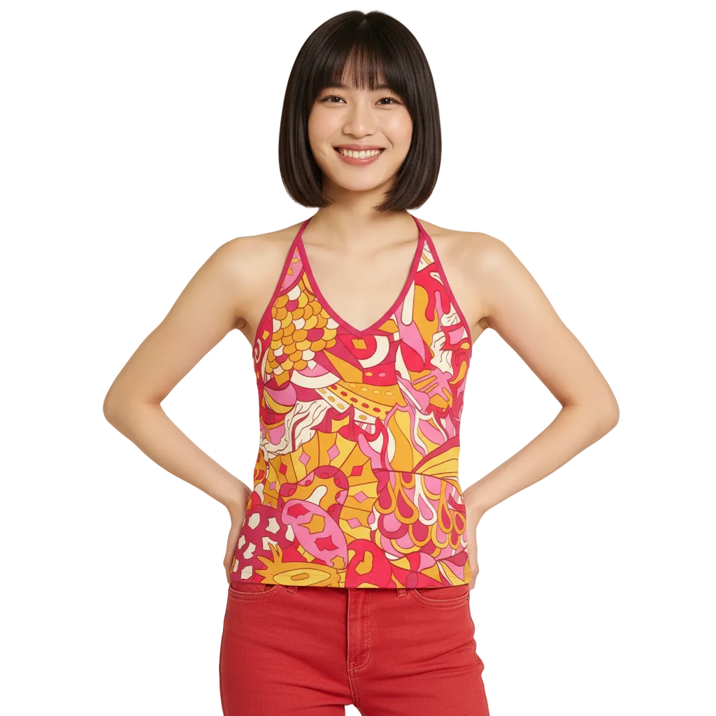 デコラ ホルターネック Vネック キャミソール トップ