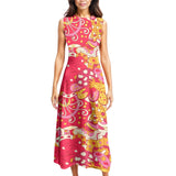 Bright Floral Maxi Dress High Neck Paisley Retro Pink Red Yellow Casual chic  Summer Long Dress Blissfully Brand 