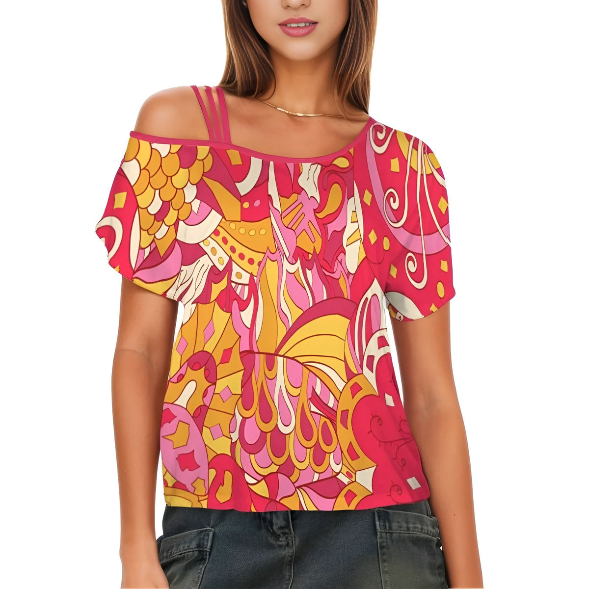 Groovy 70s Decora Print Off-Shoulder Top - Vintage Vibes for the Modern Woman Blissfully Brand