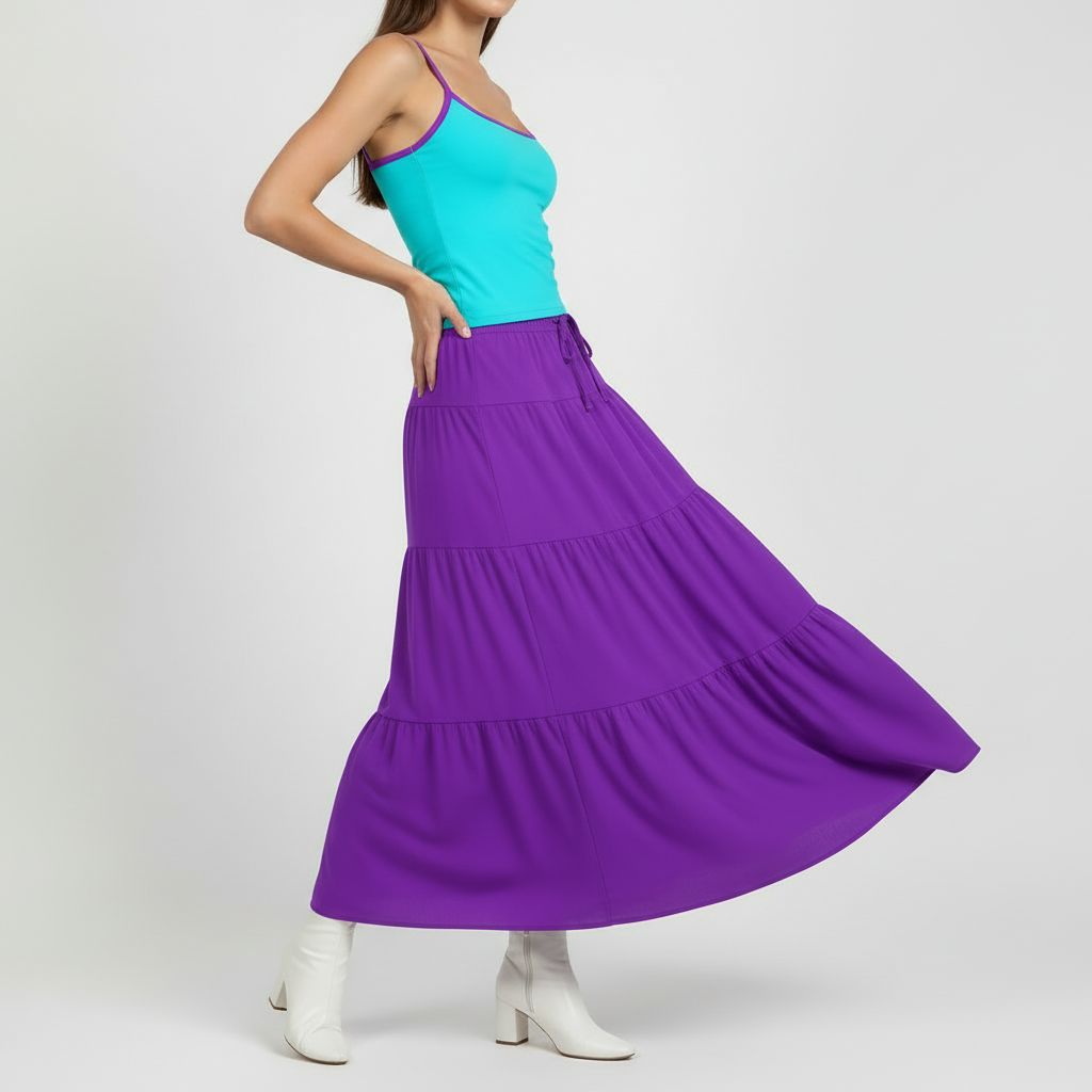 Violet Pleated Tier Maxi Skirt - Core Essentials