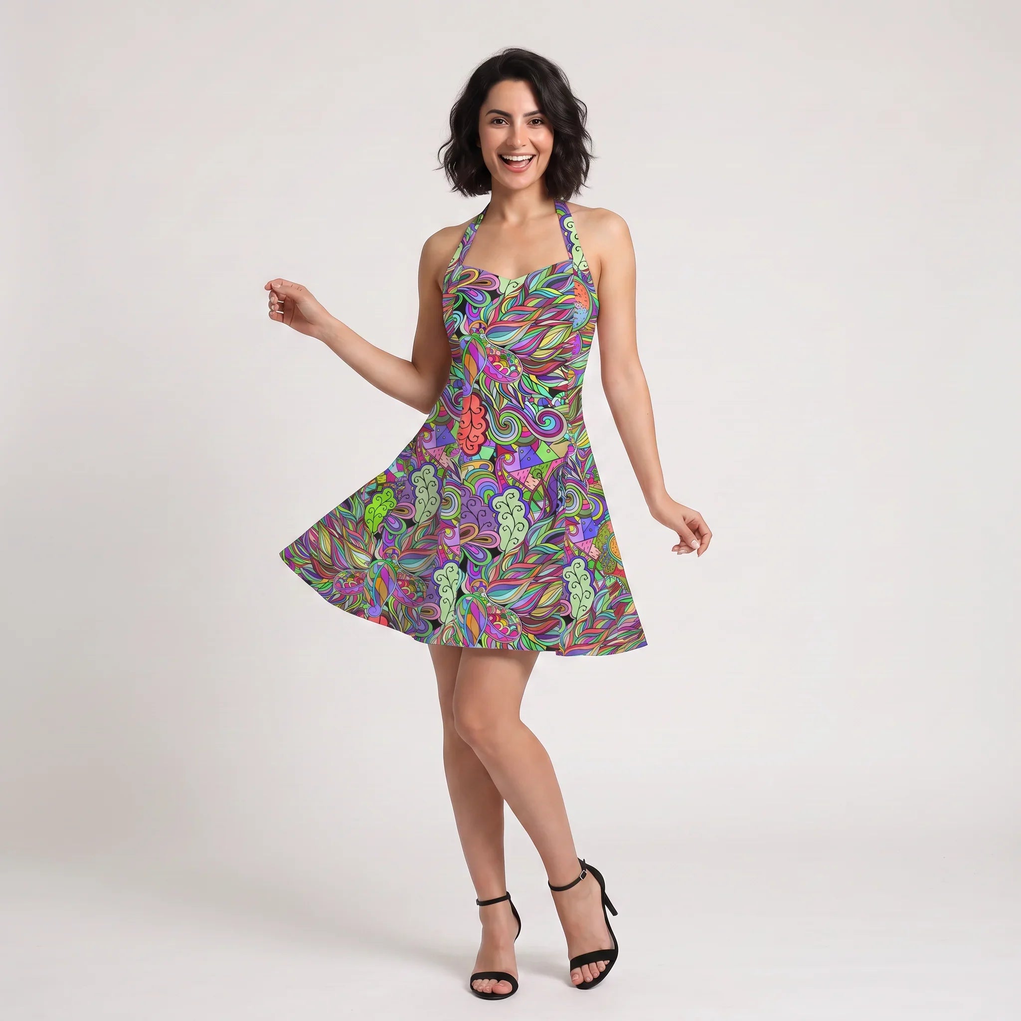 Eranas Sweetheart Halter Fit & Flare Mini Dress