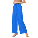 Ima Deep Blue High-Rise Wide Leg Belted Pants - Chiffon - Palazzo - Coordinate Solid Elastic Waist