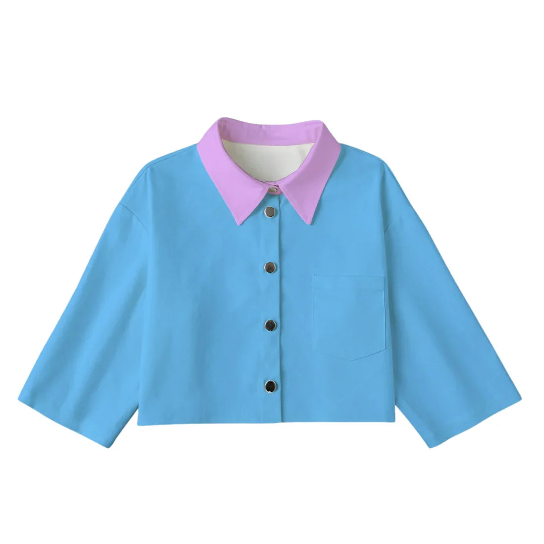 Imi Blue Cropped Cotton Mid-Sleeve Bolero Jacket