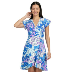 Imi Flounce Hem Wrap Tea Dress - Abstract Paisley Print - Swirls - Blue Violet - Retro Dress - Psychedelic - Handmade - 70's