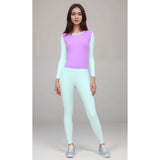 Color Block Long Sleeve Tee Regular & Slim Fit, Violet Green Cotton Spandex Poly Crewneck with matching leggings in Frosted Mint Green Blissfully Brand