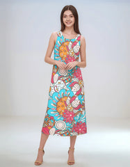 Inia Print Maxi Dress – Colorful Floral Pattern Sleeveless Summer Dress - Retro Chic Vibrant & Bold - Profonde by Blissfully Brand