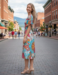 Inia Draped V-neck Midi Dress