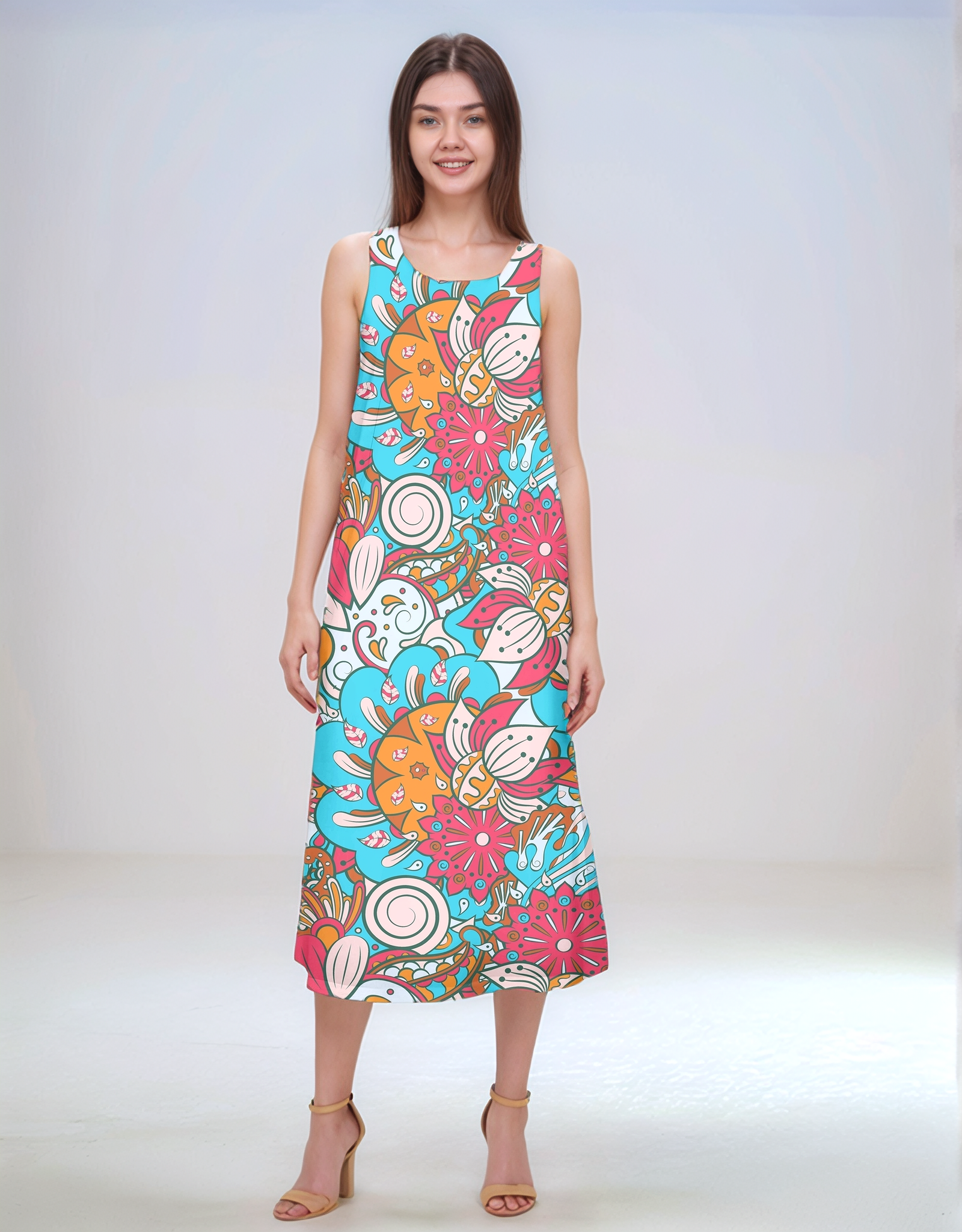 Inia Print Maxi Dress – Colorful Floral Pattern Sleeveless Summer Dress - Retro Chic Vibrant & Bold - Profonde by Blissfully Brand