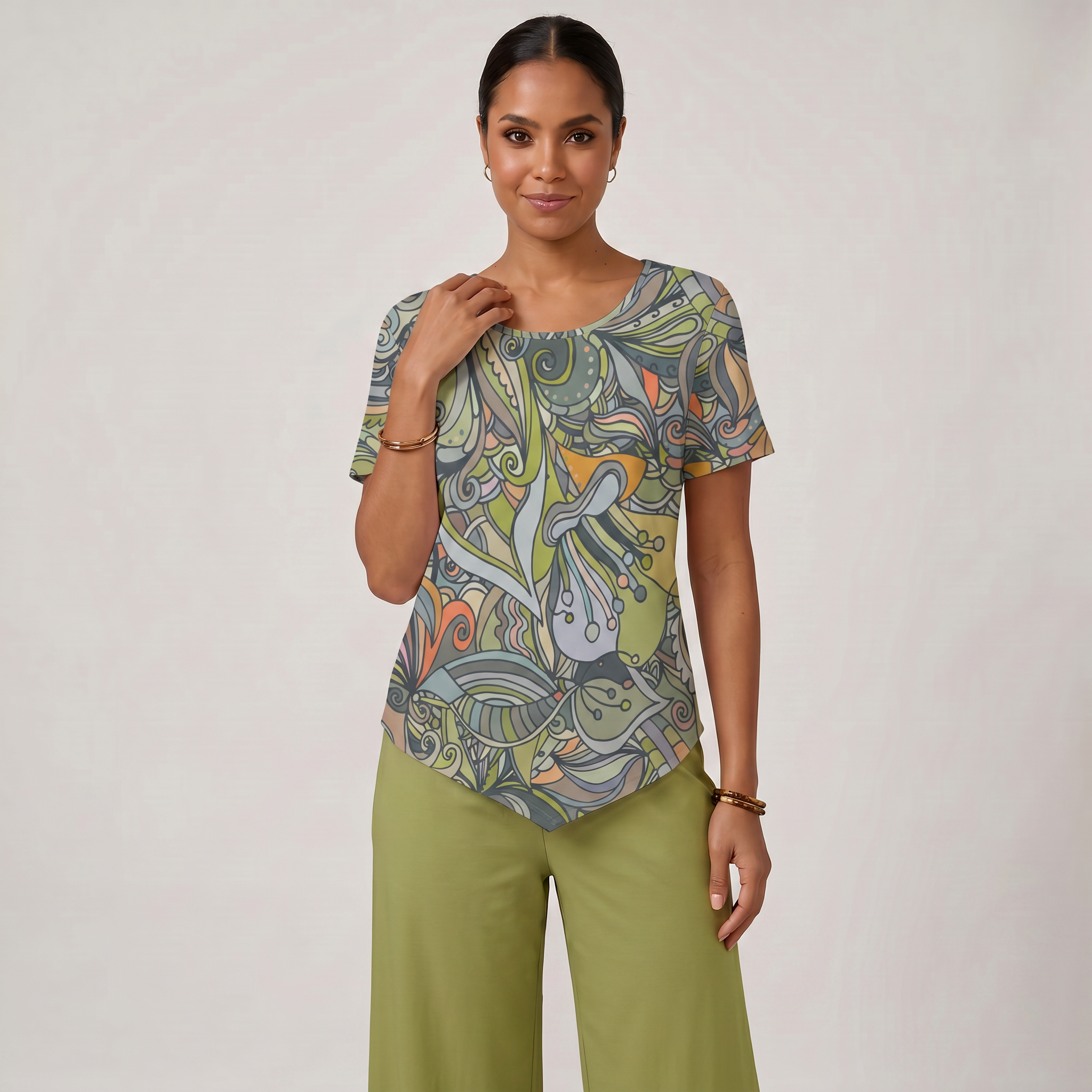 Jana Handkerchief-Hem Top & Cropped Wide-Leg Pant Set