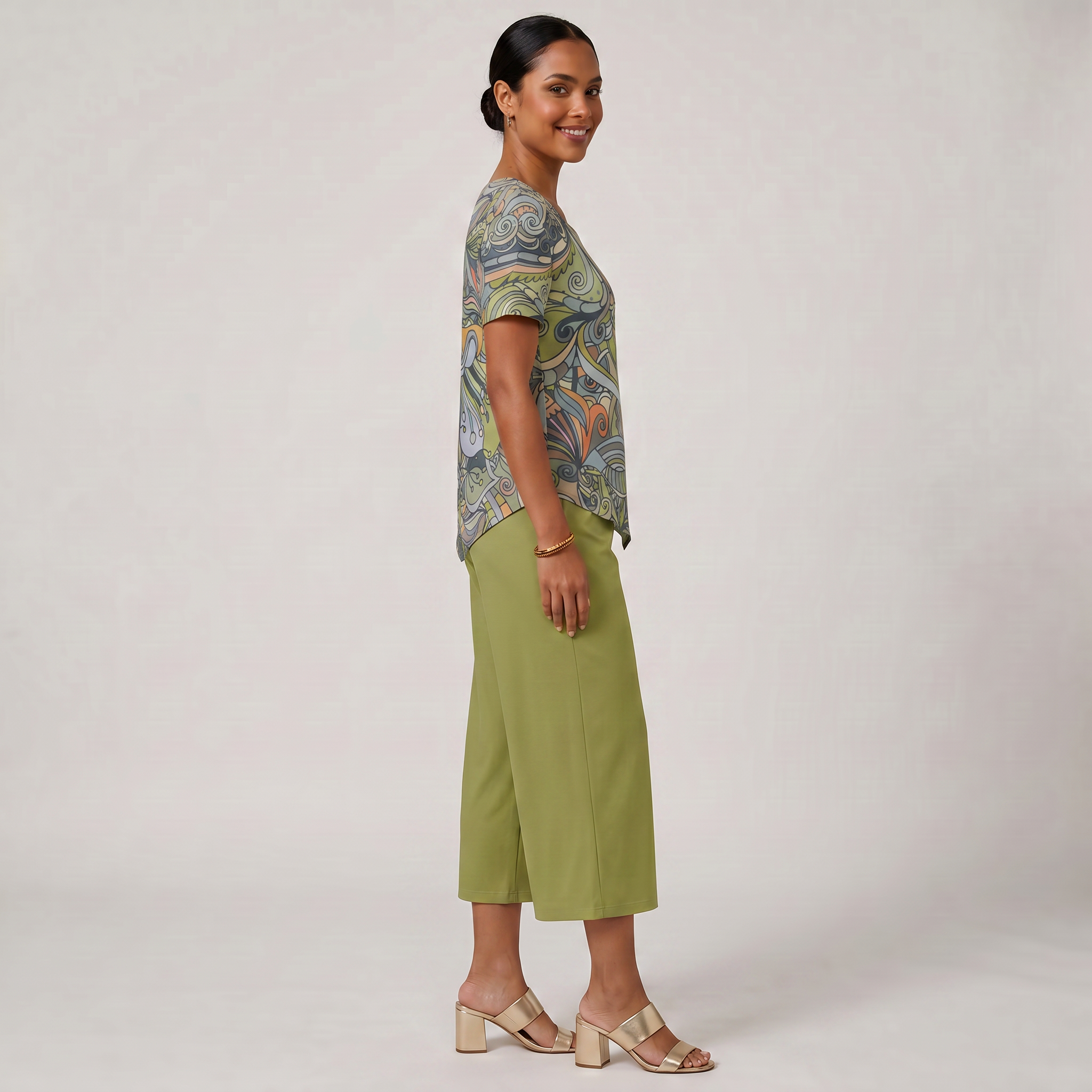 Jana Handkerchief-Hem Top & Cropped Wide-Leg Pant Set
