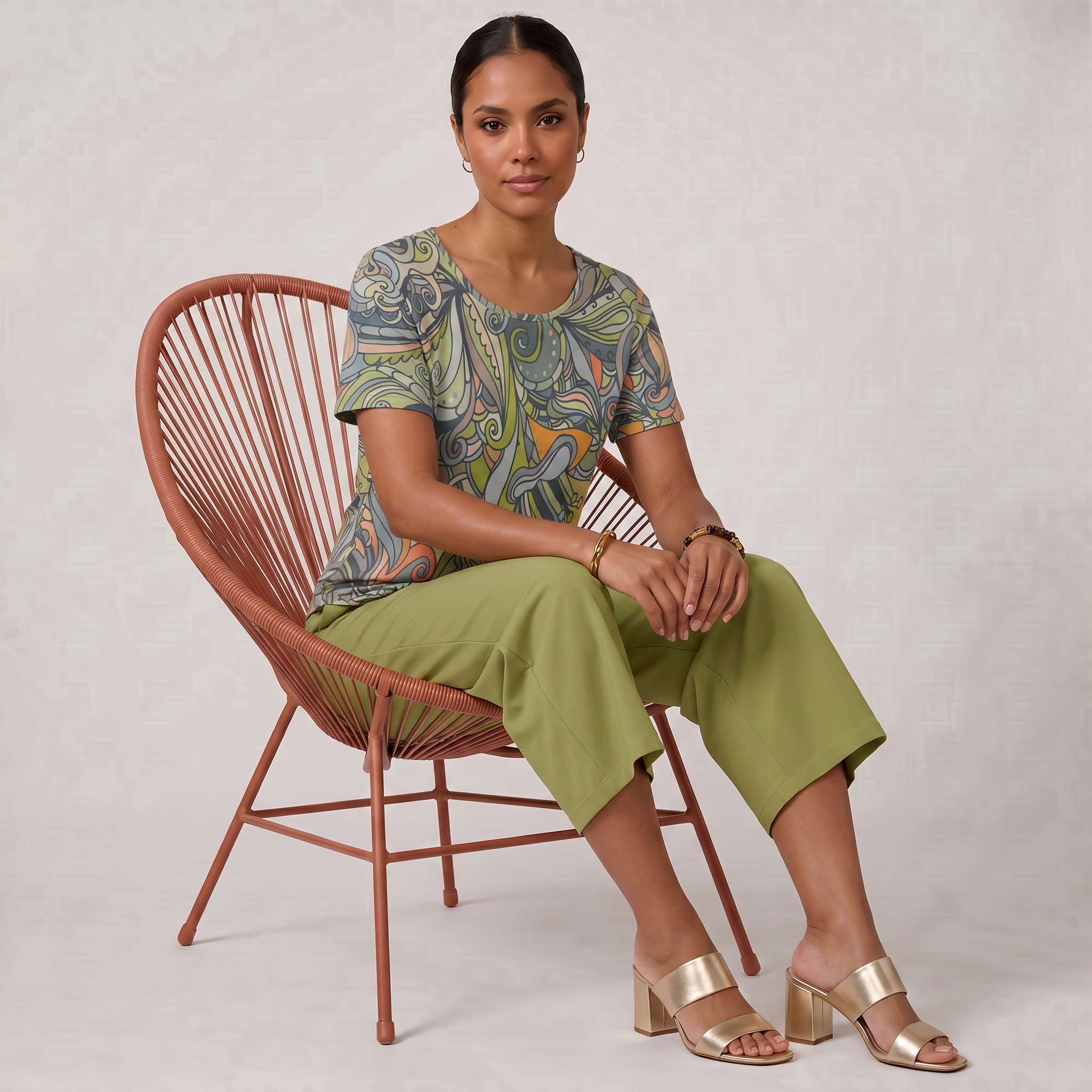 Jana Handkerchief-Hem Top & Cropped Wide-Leg Pant Set
