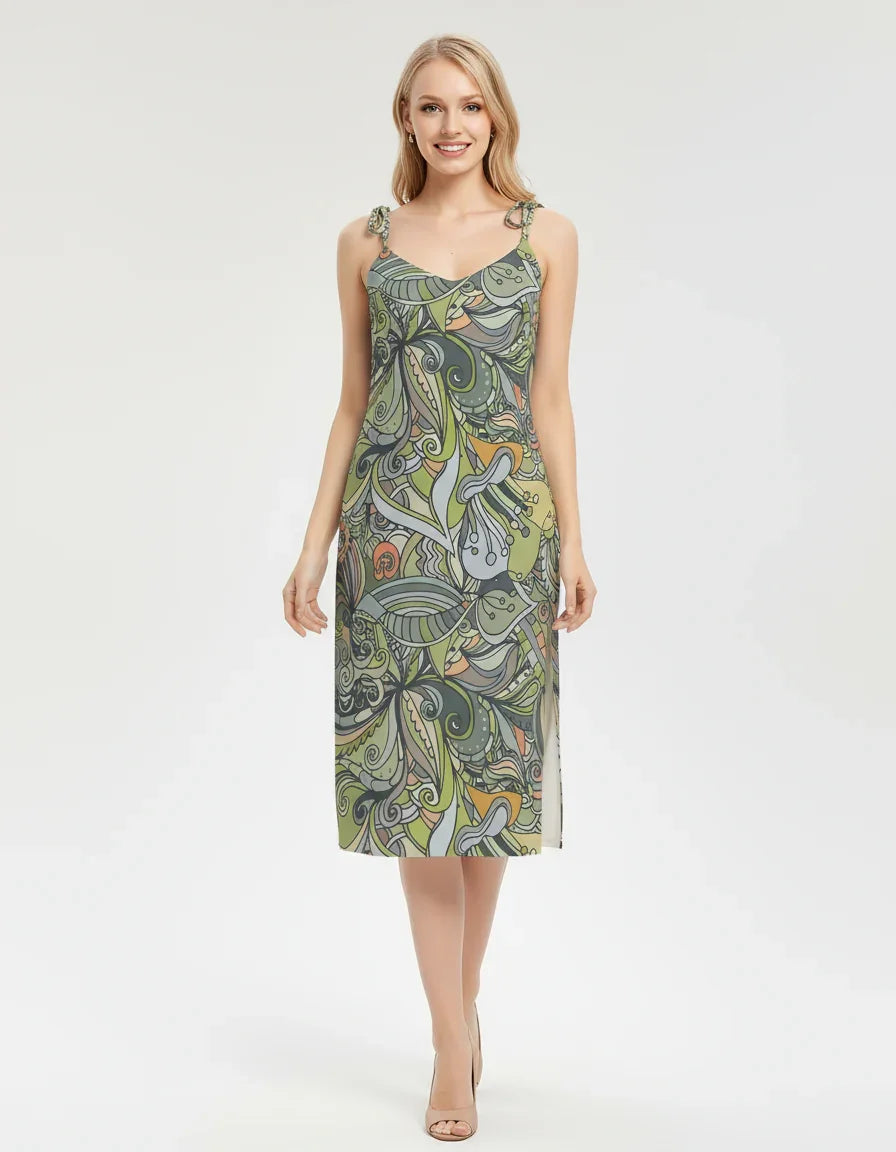 Jana タイストラップ スプリット ミディドレス