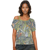 Jana Off Shoulder Strap Top Cold Shoulder Botanical Wild Psychedelic Retro Paisley Print Green Orange Blissfully Brand