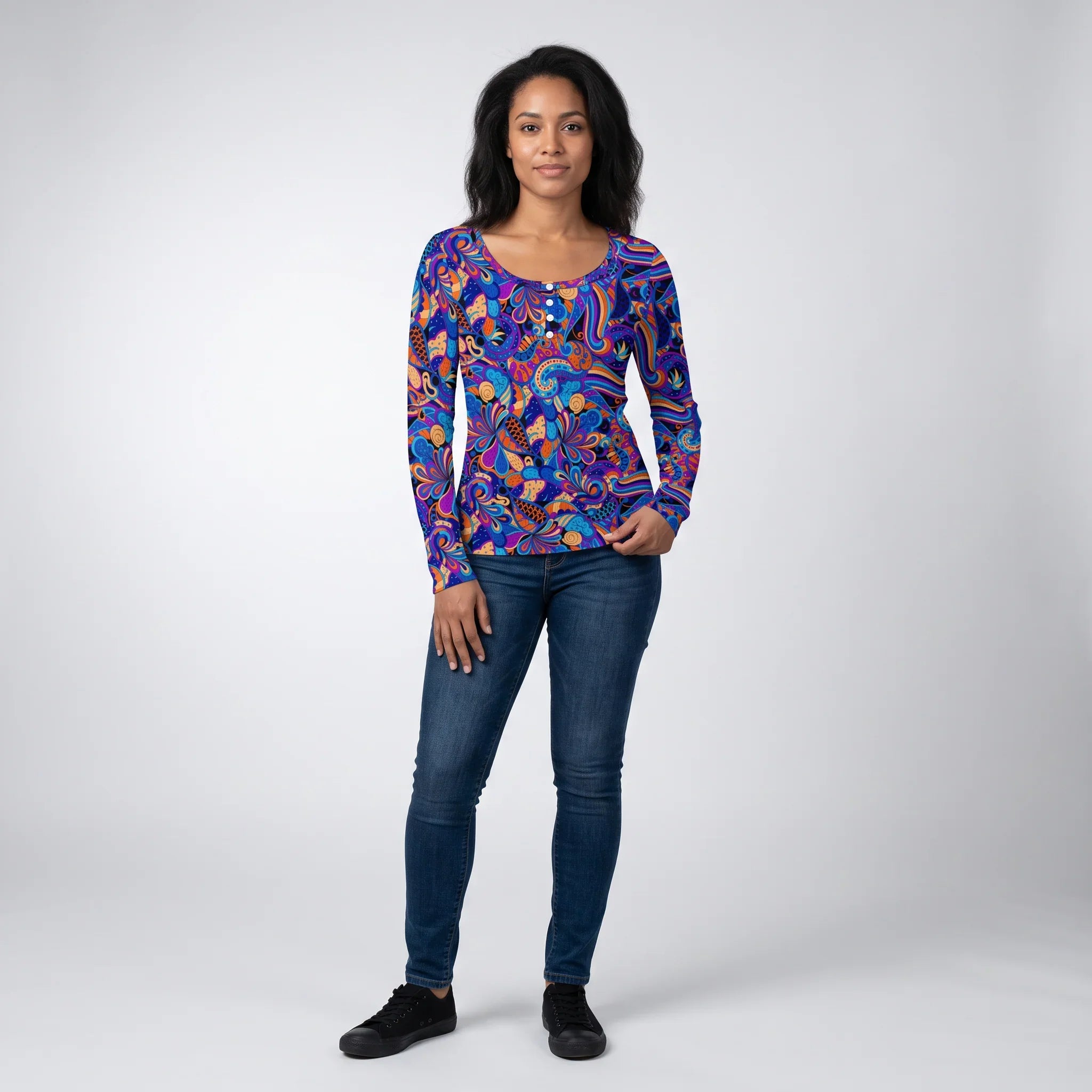 Jina Ribbed Long Sleeve Henley Top