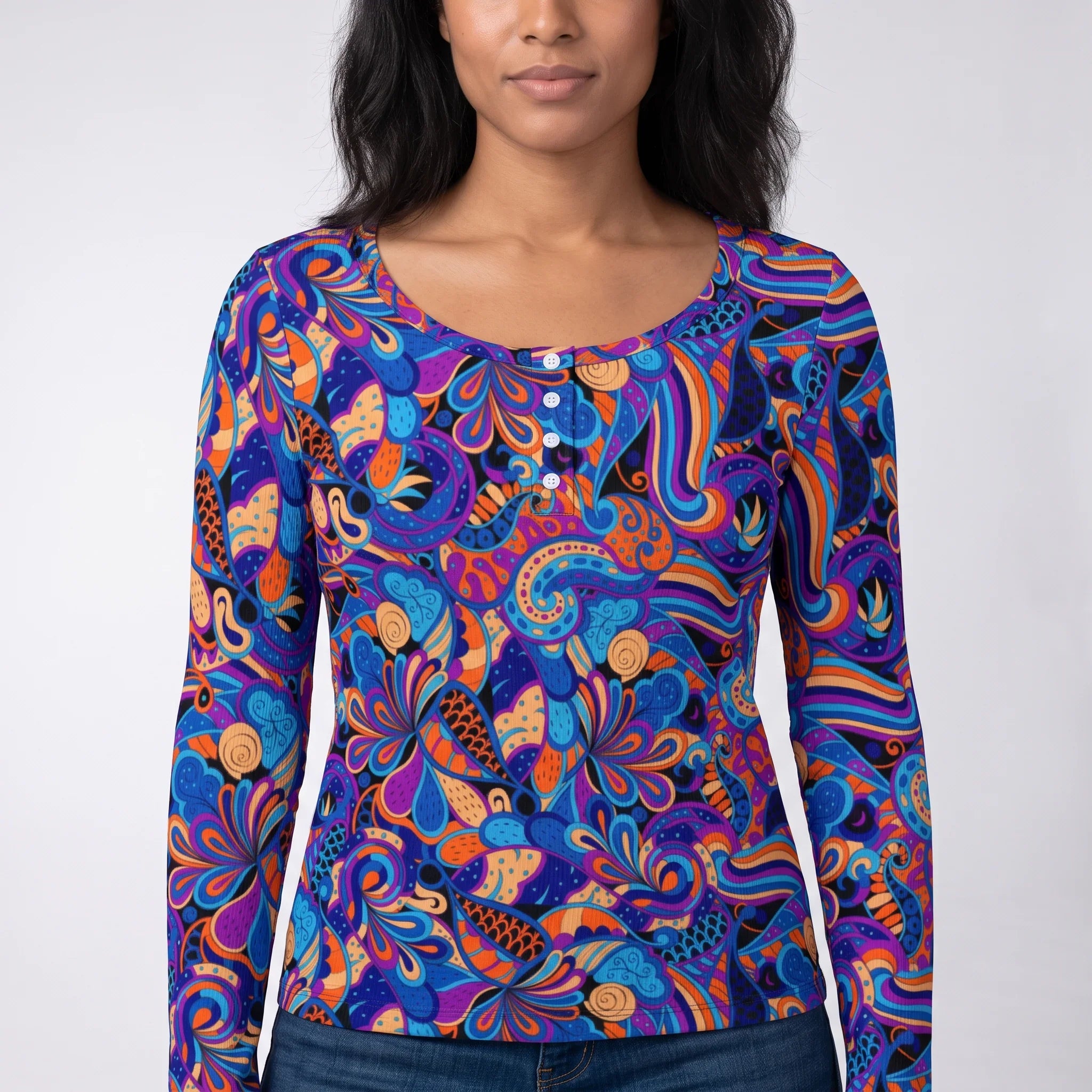 Jina Ribbed Long Sleeve Henley Top