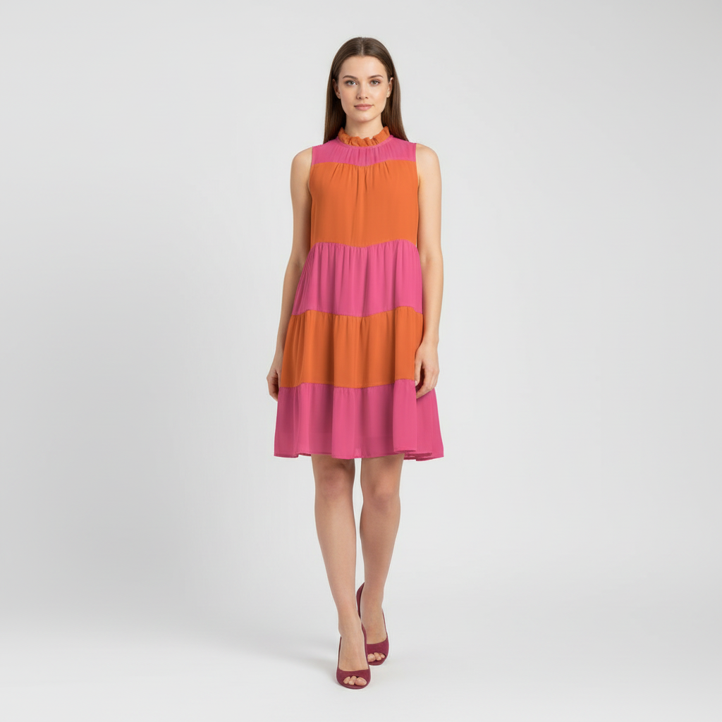 Juhla Colorblock Series Halter Dress with Bow Back