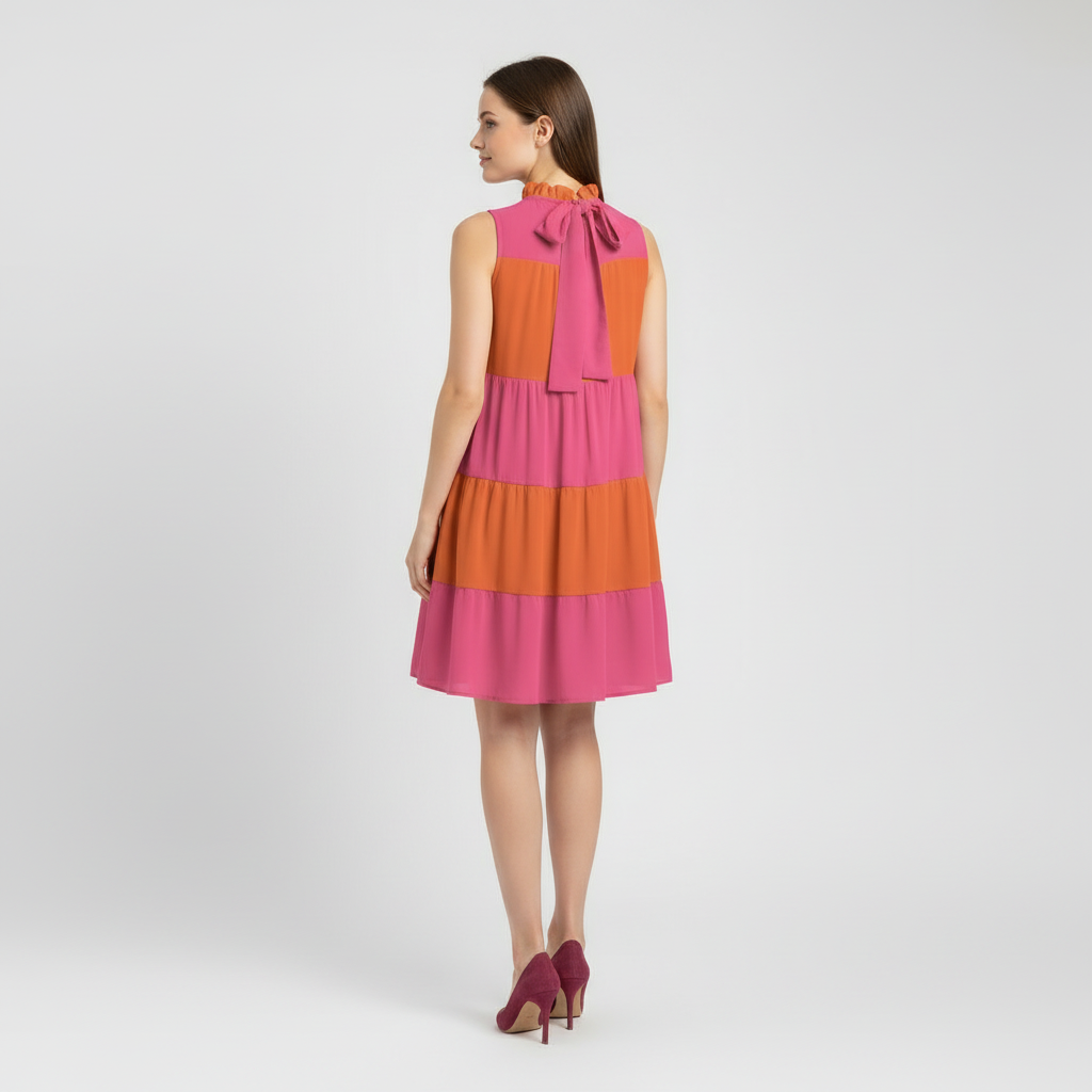 Juhla Colorblock Series Halter Dress with Bow Back
