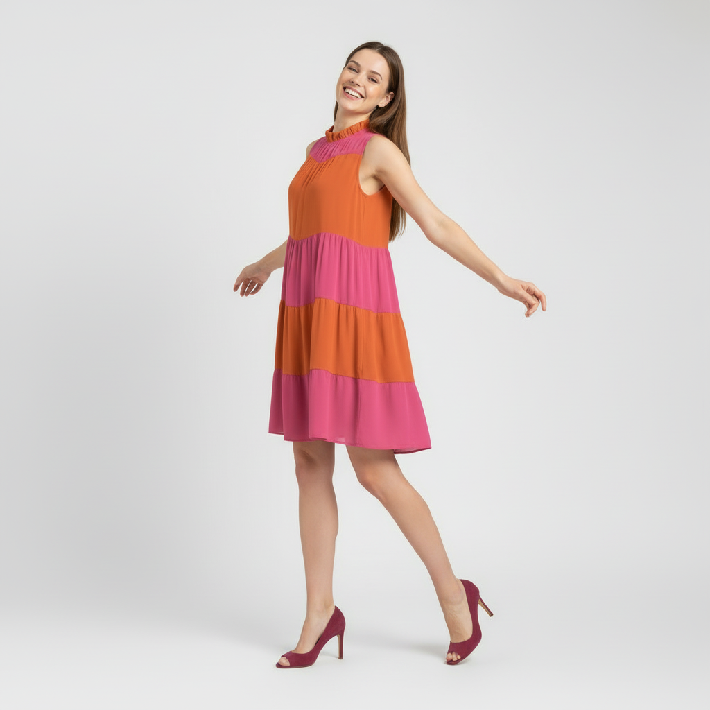 Juhla Colorblock Series Halter Dress with Bow Back