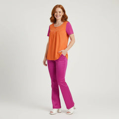 Juhla Color Block Scoop Neck Tunic Top with Button Detail