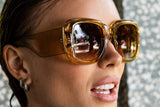 Juni Oversized Square Golden Brown Sunglasses - Blissfully Brand