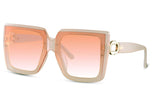 Kyo Oversized Square Beige Orange Sunglasses - Blissfully Brand Translucent Retro Girly Gold Accent