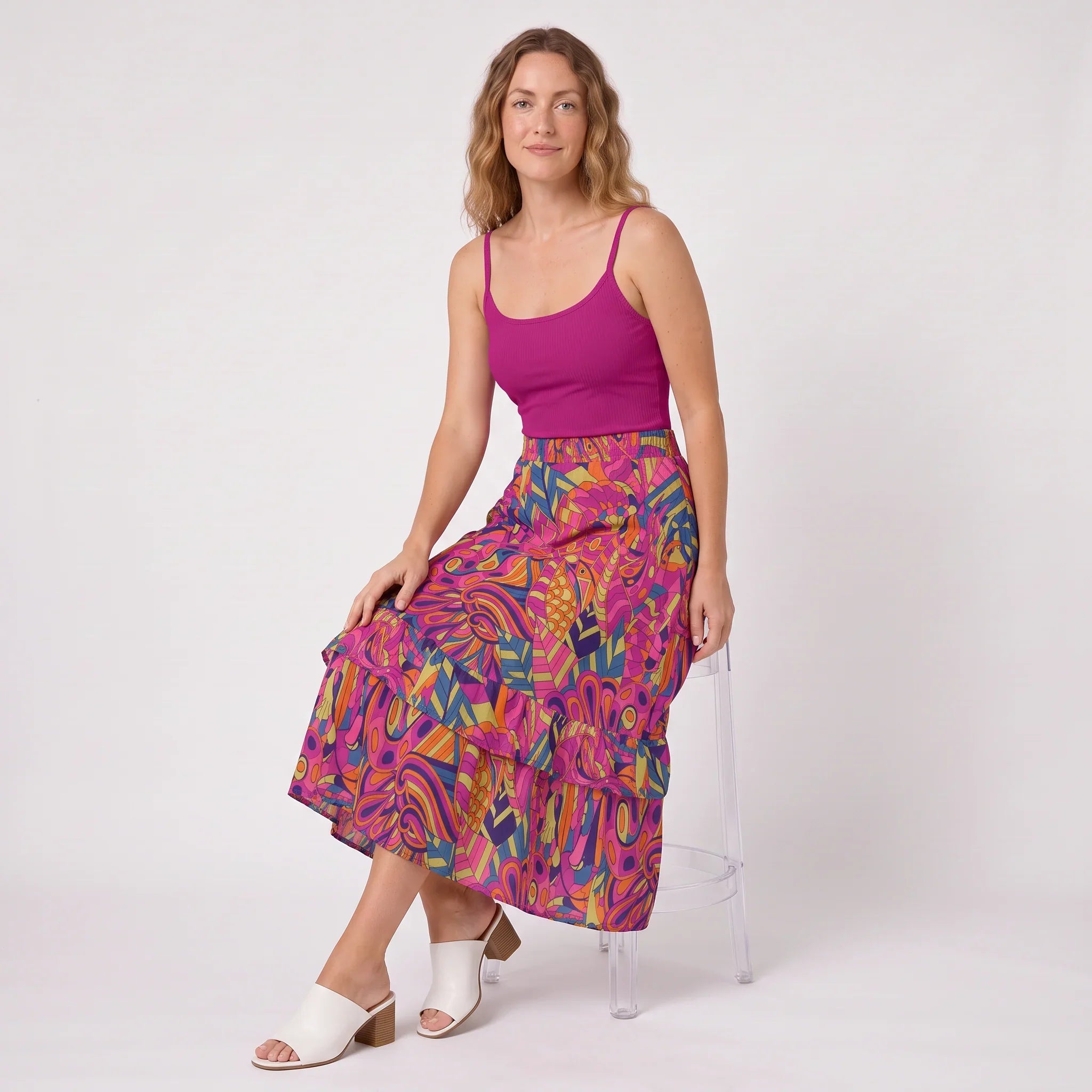 Lina Tiered Ruffle Midi Skirt