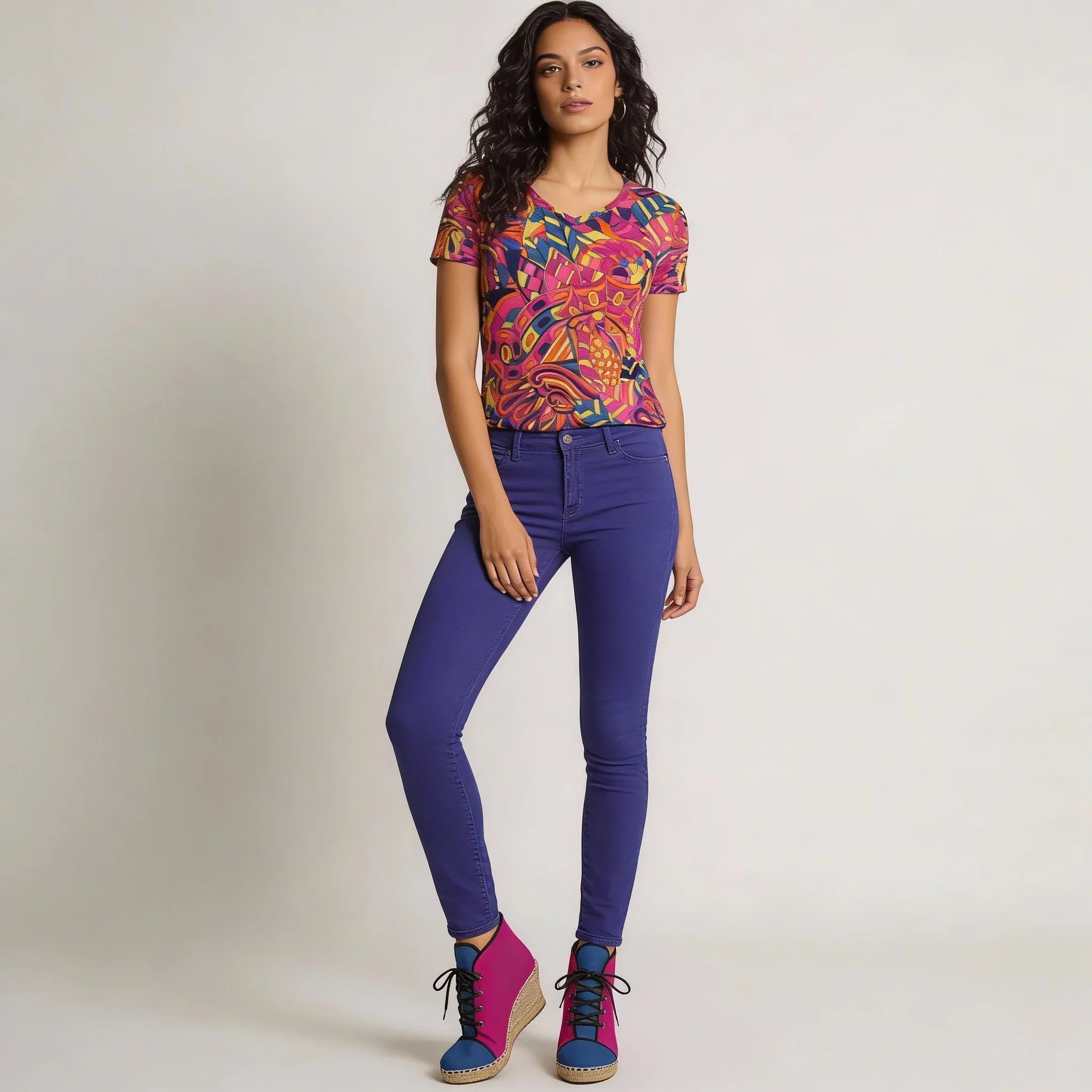 Lina カラーブロック ウェッジ エスパドリーユ