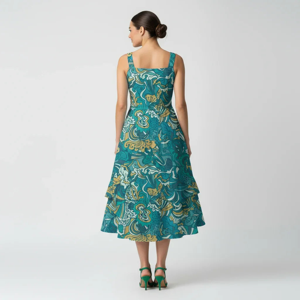 Masu Ruffle Hem Tiered Midi Dress