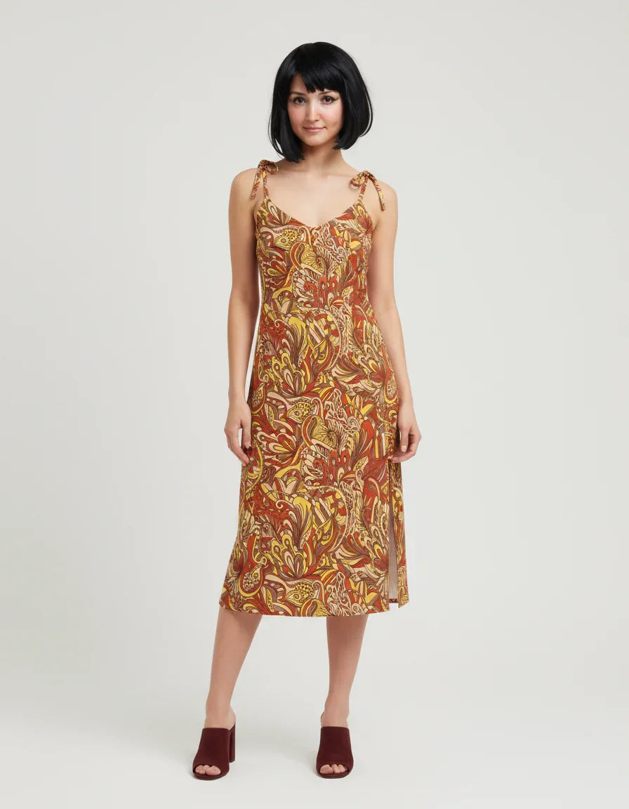 Miarna Tie Strap Split Midi Dress