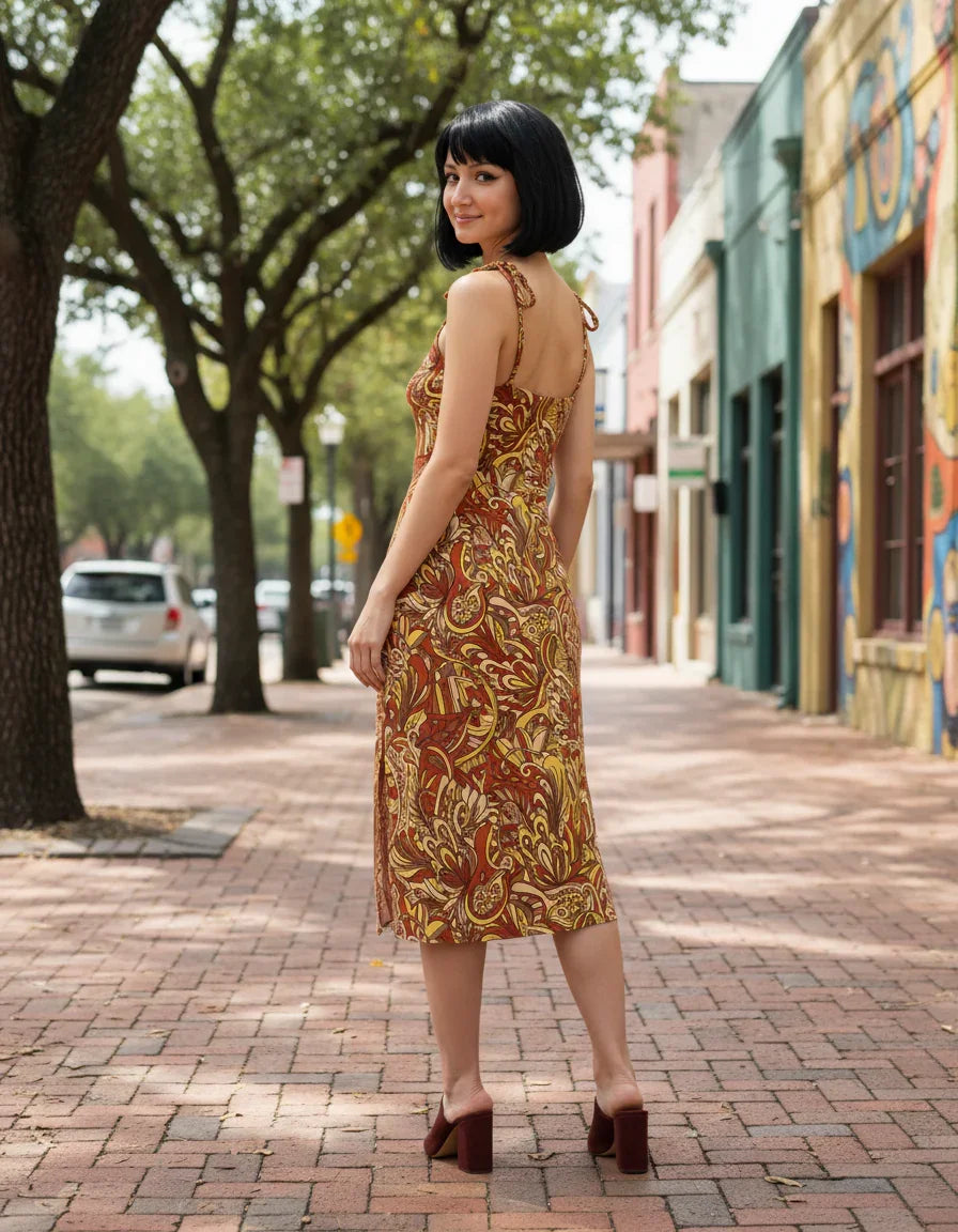 Miarna Tie Strap Split Midi Dress