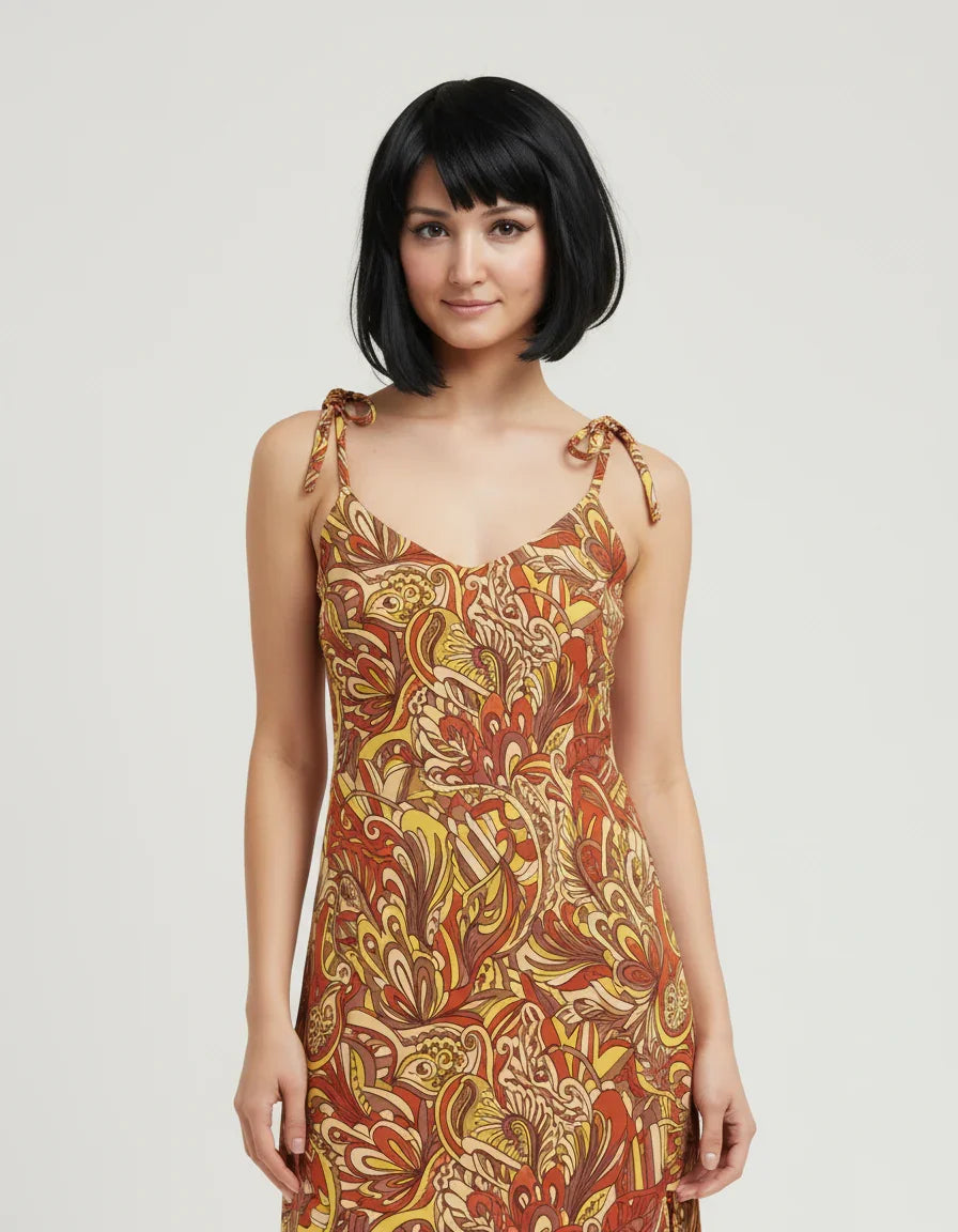 Miarna Tie Strap Split Midi Dress