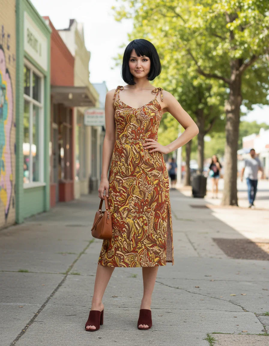 Miarna Tie Strap Split Midi Dress