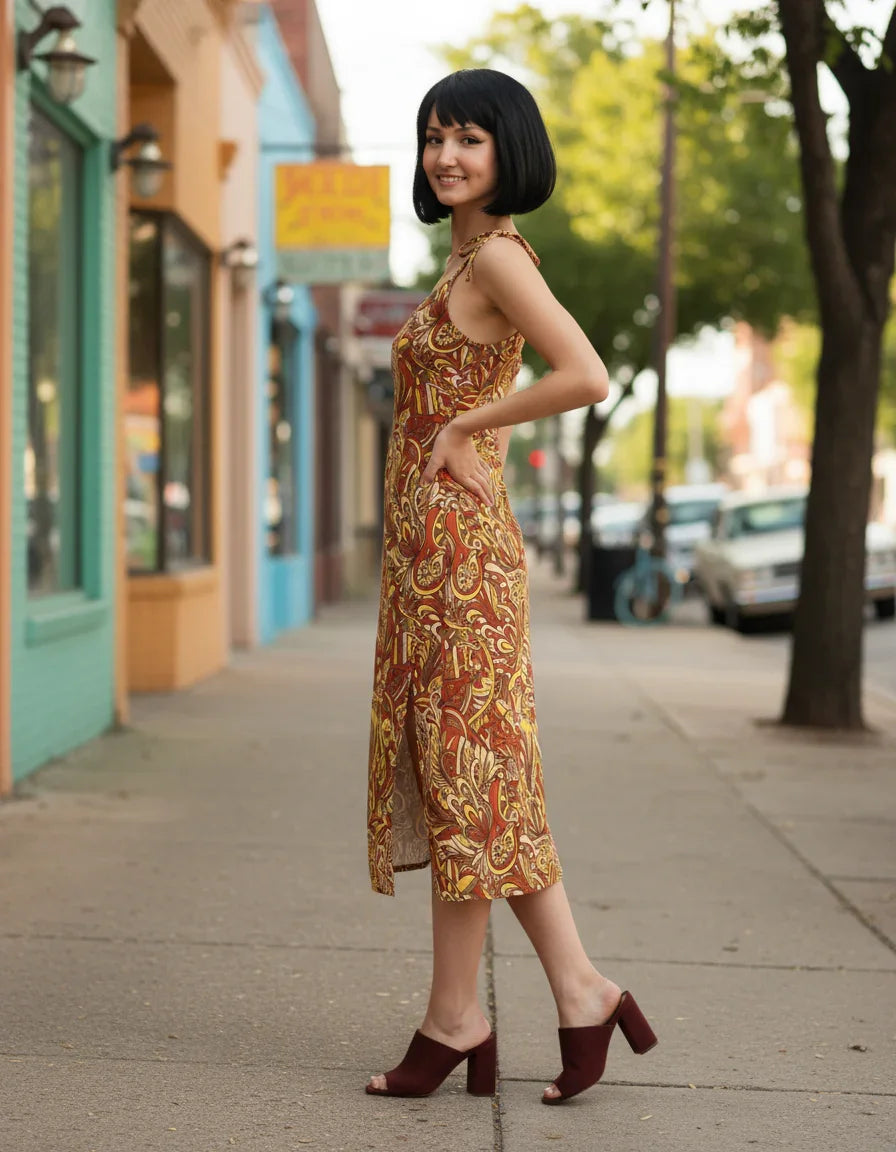 Miarna Tie Strap Split Midi Dress