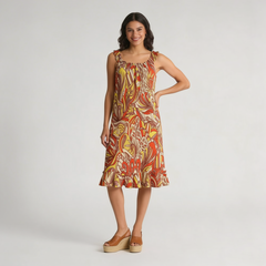 Miarna Ruffled Lace Neck Spaghetti Strap Dress