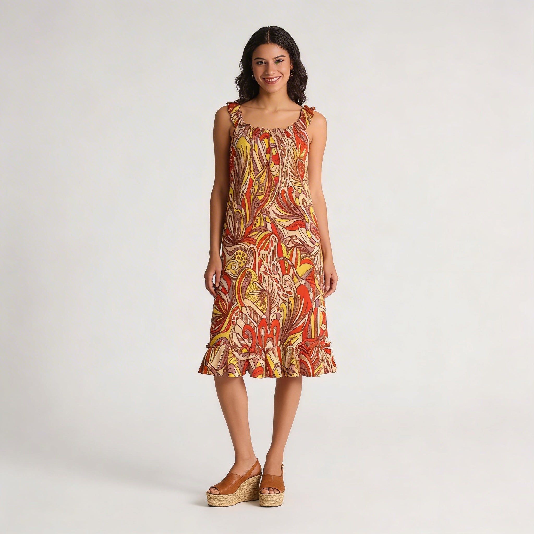 Miarna Ruffled Lace Neck Spaghetti Strap Dress