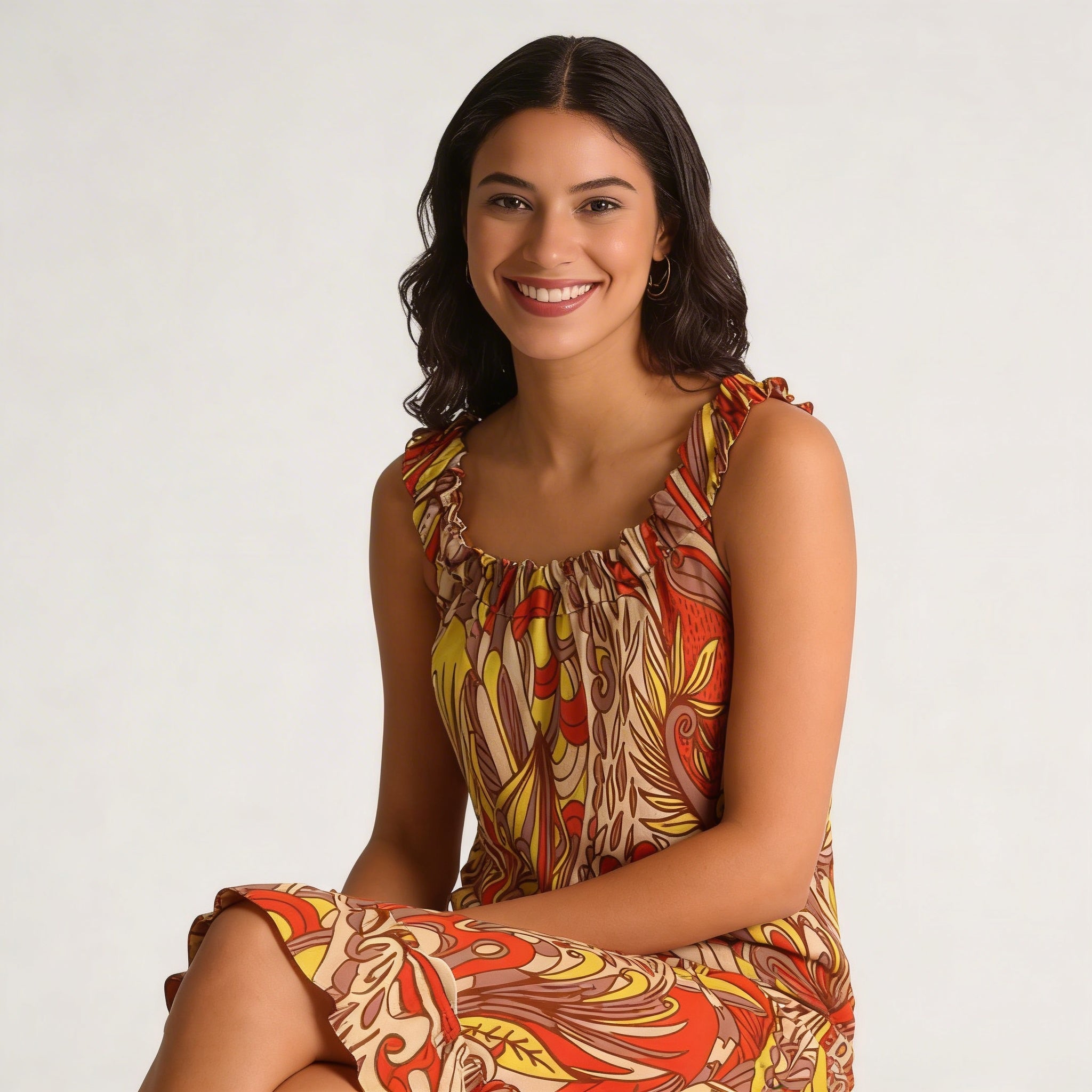 Miarna Ruffled Lace Neck Spaghetti Strap Dress