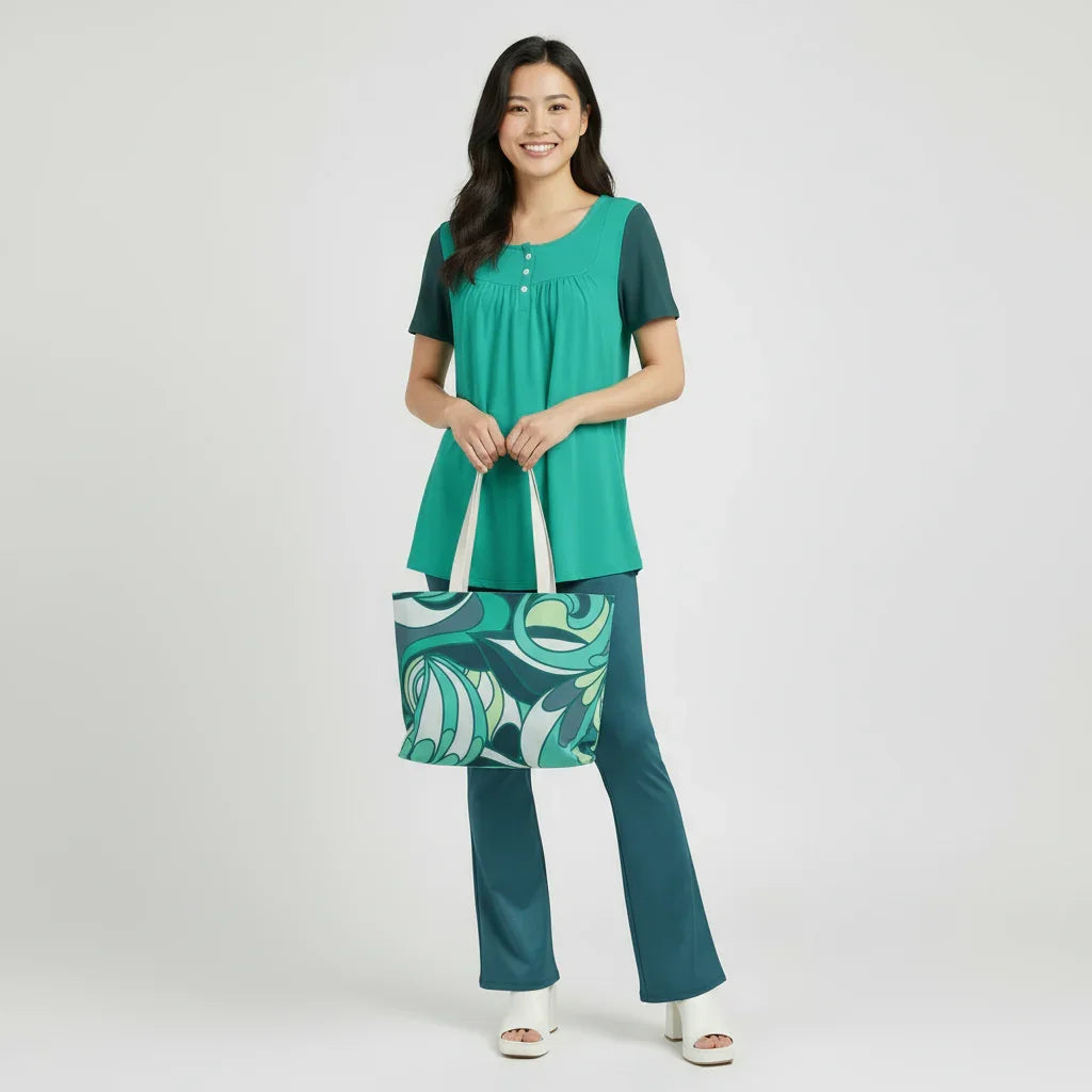 Mima Two-Tone Scoop Neck Pleated Tunic Top