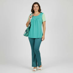 Mima Two-Tone Scoop Neck Pleated Tunic Top