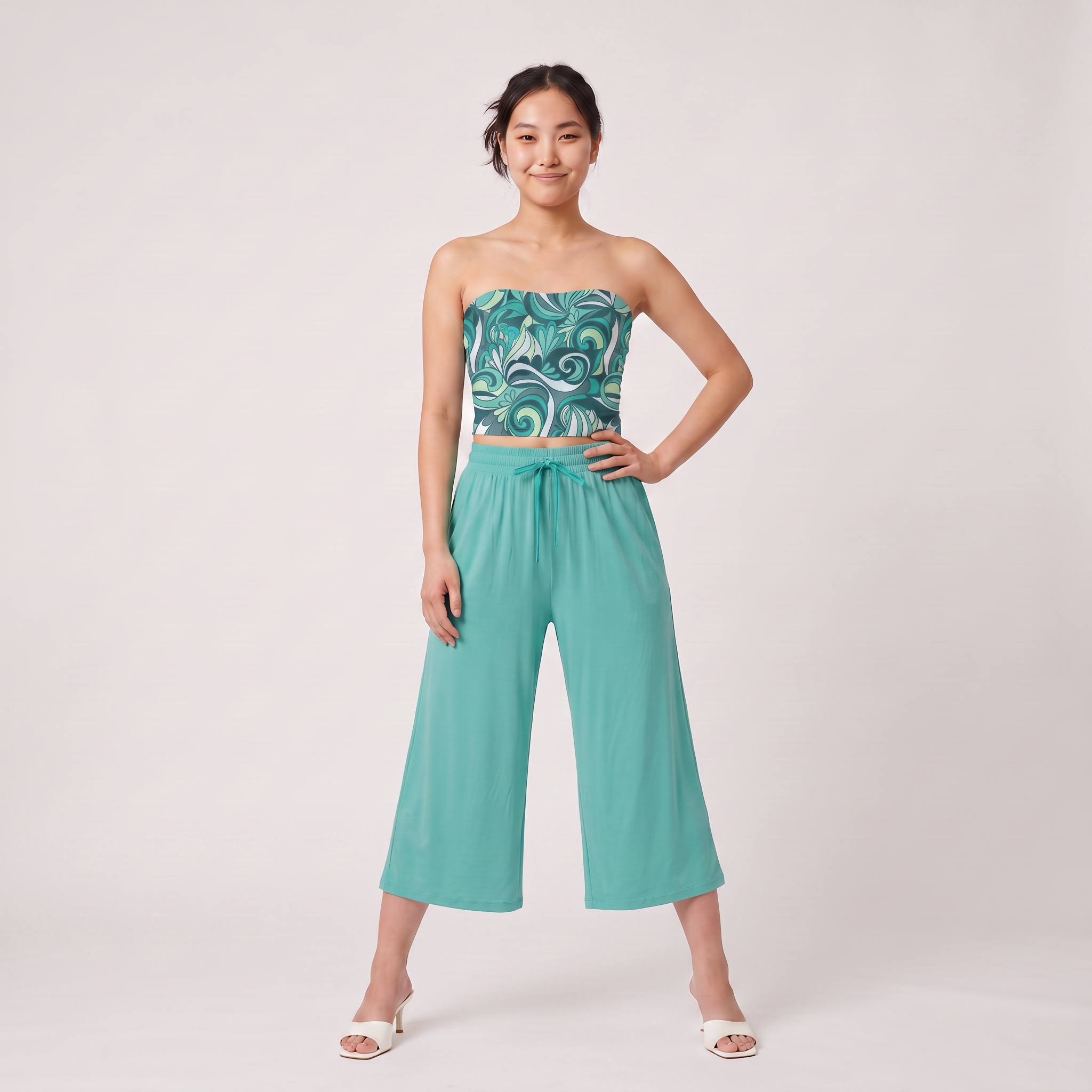 Mima Green Wide Leg Capris