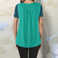 Mima Two-Tone Scoop Neck Pleated Tunic Top