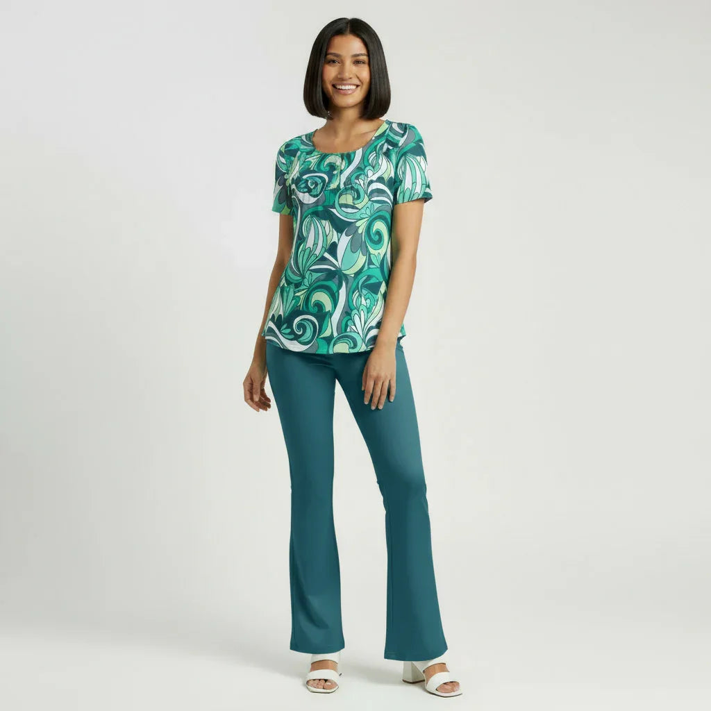 Mima Scoop Neck Tunic Top with Button Detail