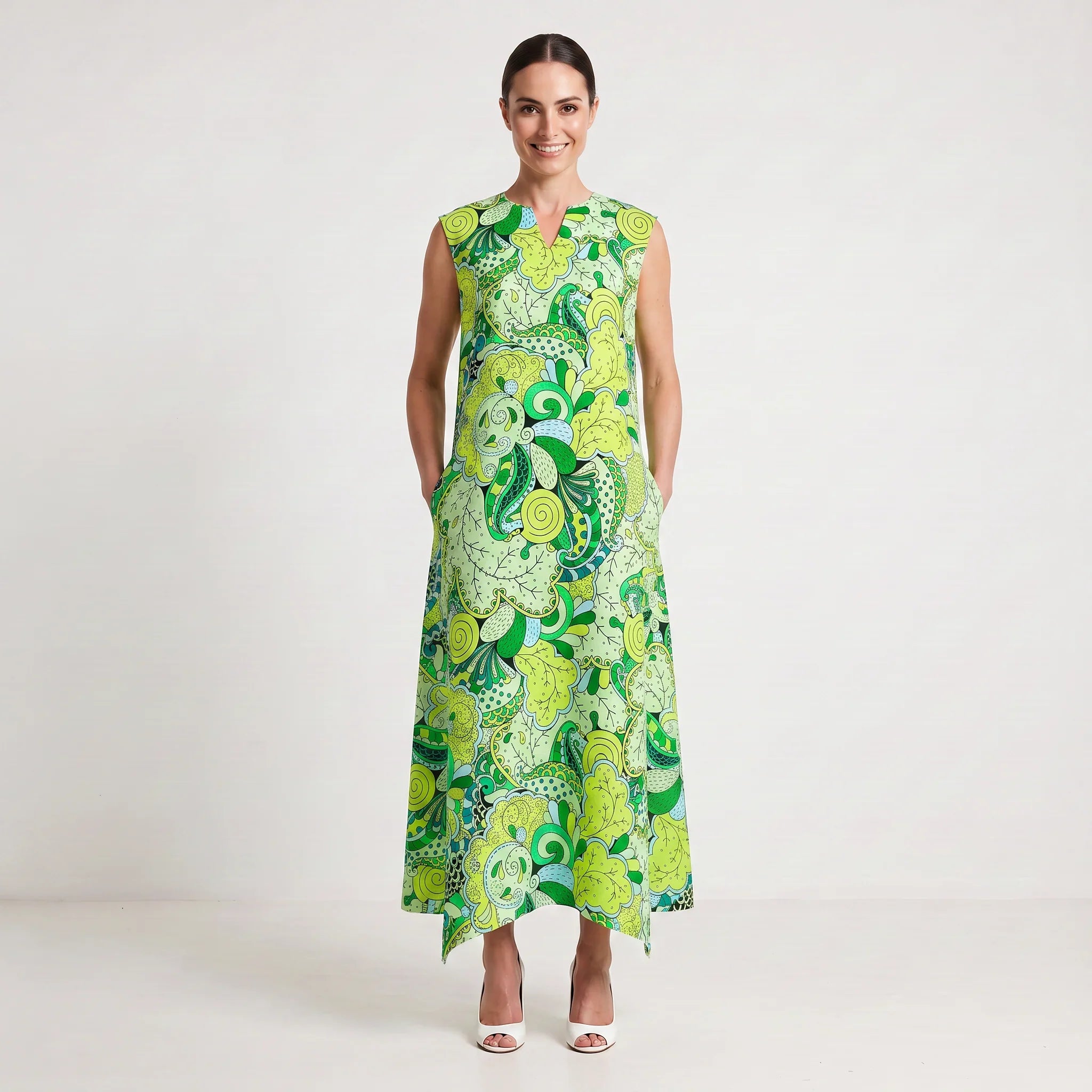 Misa Handkerchief Hem Sleeveless Maxi Dress
