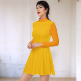 Munich Velour Color Block Long Sleeve Flare Dress