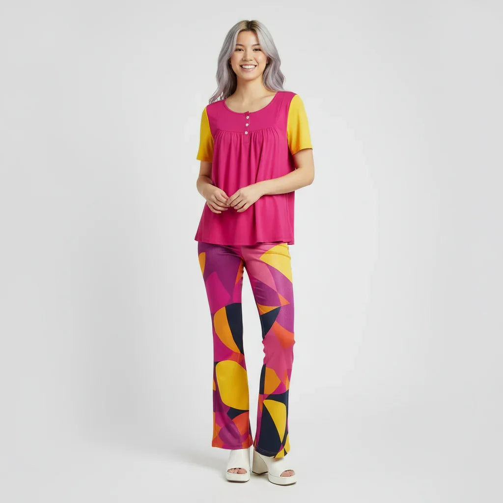 Munich Color Block Scoop Neck Relaxed Top - Airline Series