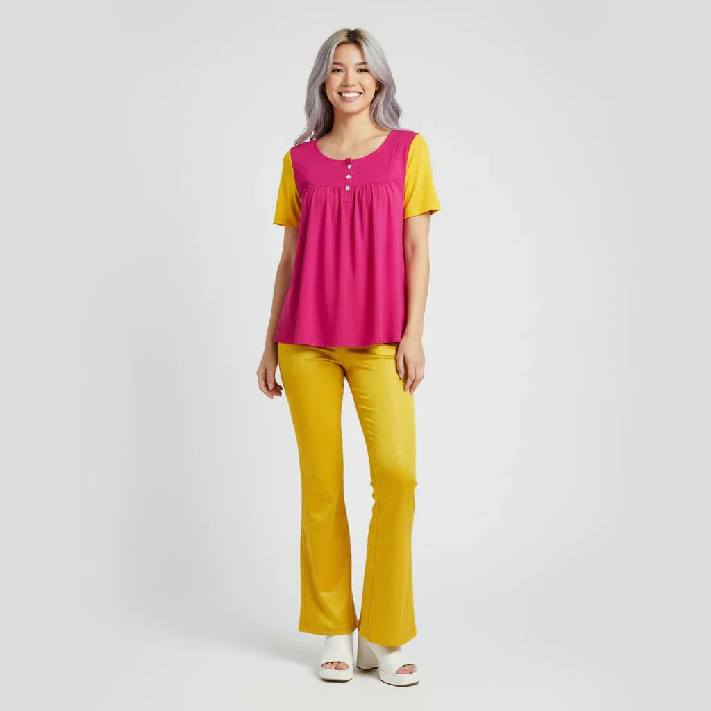 Munich Color Block Scoop Neck Relaxed Top - Airline Series