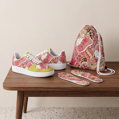 Nami Psychedelic print low top sneakers in Wattle Green with matching drawstring bag and print insoles, Blissfully Brand. 
